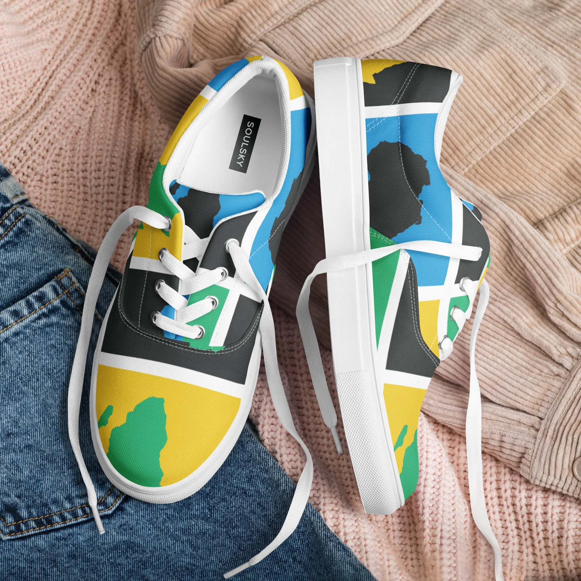 AFRICA WARHOL Women’s Lace-Up Canvas Shoes (Green, Yellow, Turquoise)