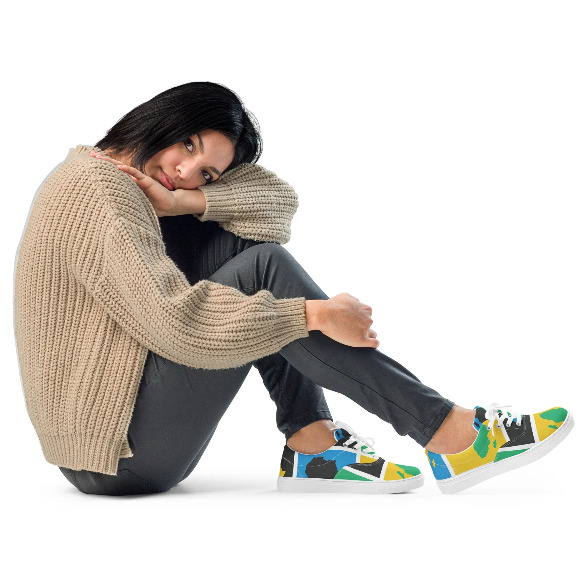 AFRICA WARHOL Women’s Lace-Up Canvas Shoes (Green, Yellow, Turquoise)