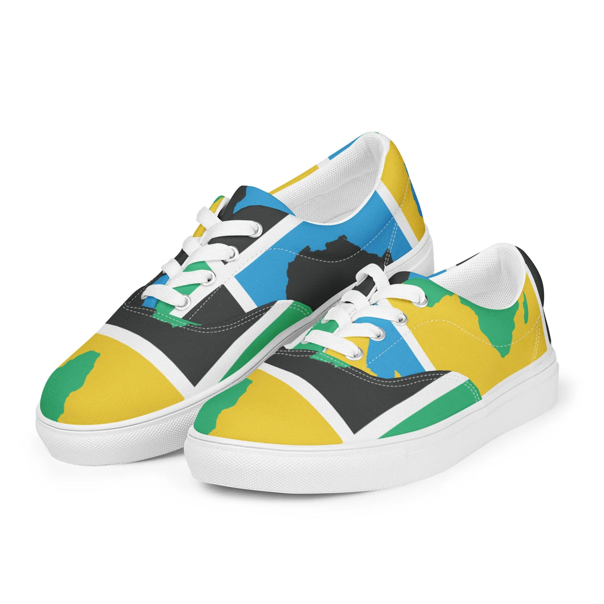 AFRICA WARHOL Women’s Lace-Up Canvas Shoes (Green, Yellow, Turquoise)