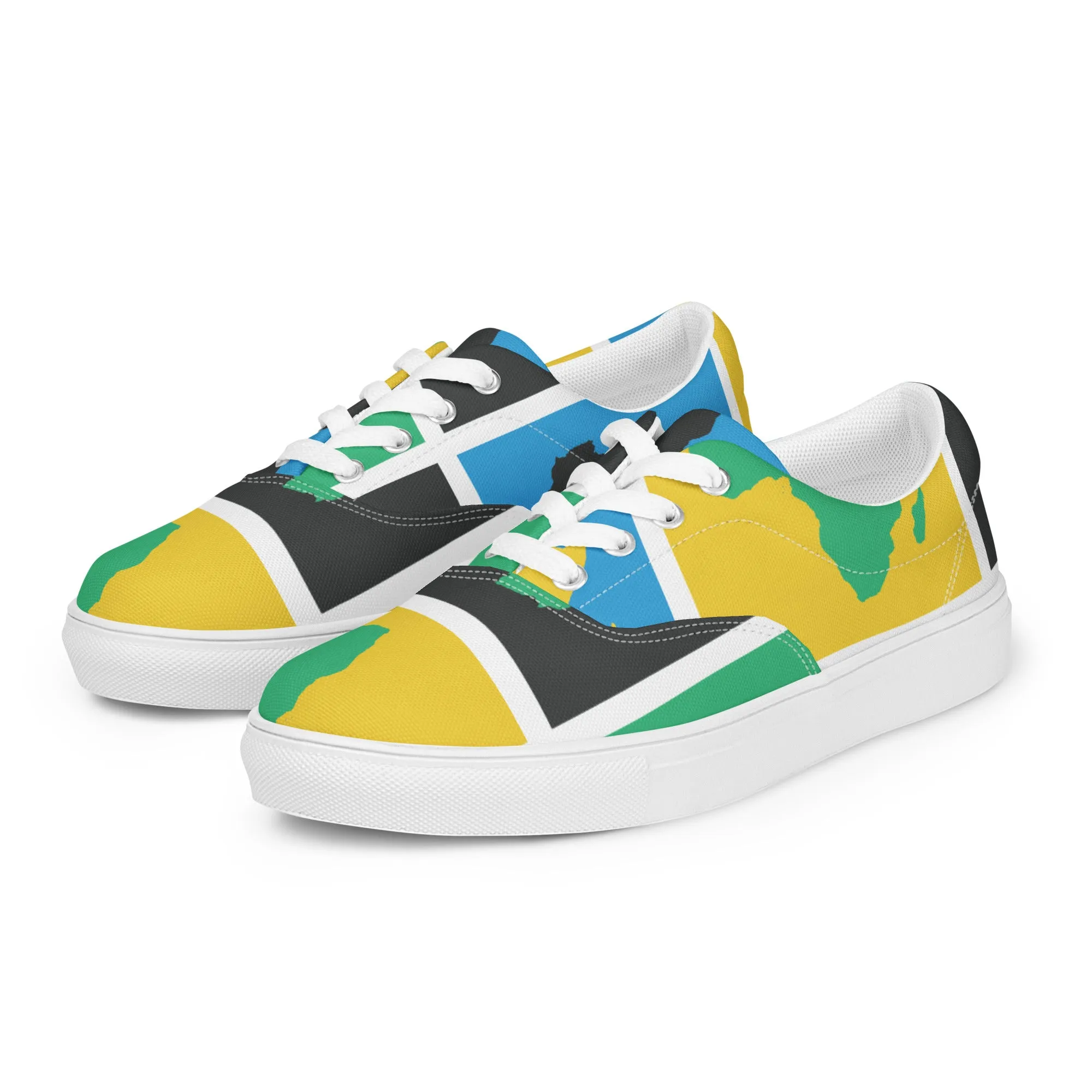 AFRICA WARHOL Women’s Lace-Up Canvas Shoes (Green, Yellow, Turquoise)