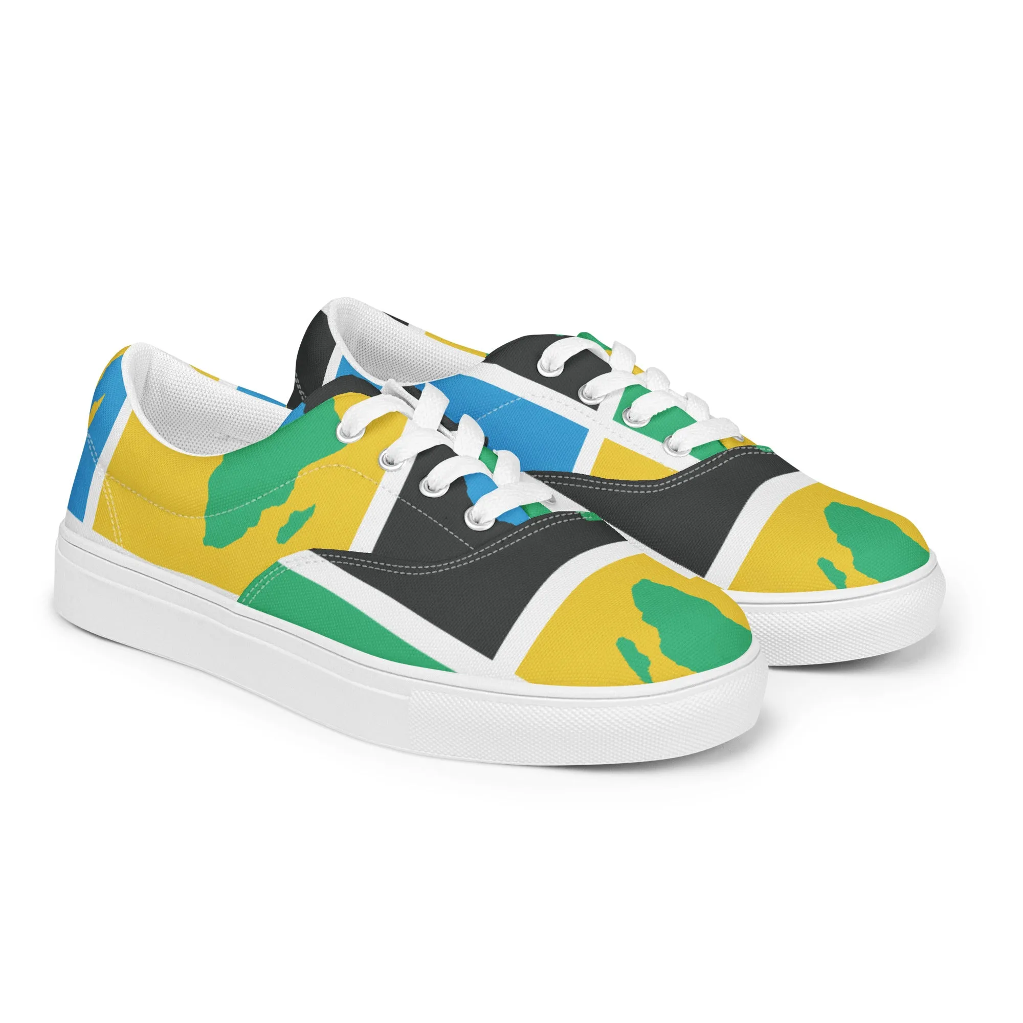 AFRICA WARHOL Women’s Lace-Up Canvas Shoes (Green, Yellow, Turquoise)