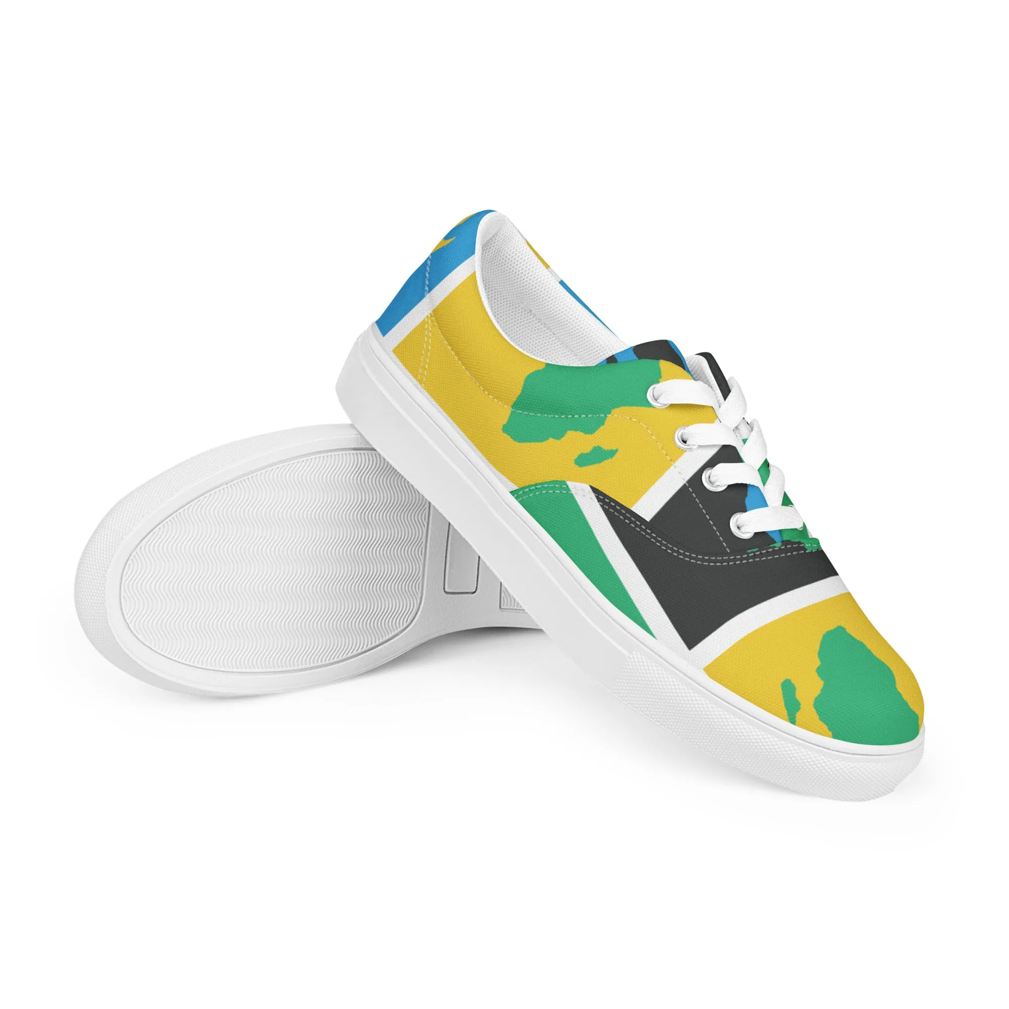 AFRICA WARHOL Women’s Lace-Up Canvas Shoes (Green, Yellow, Turquoise)