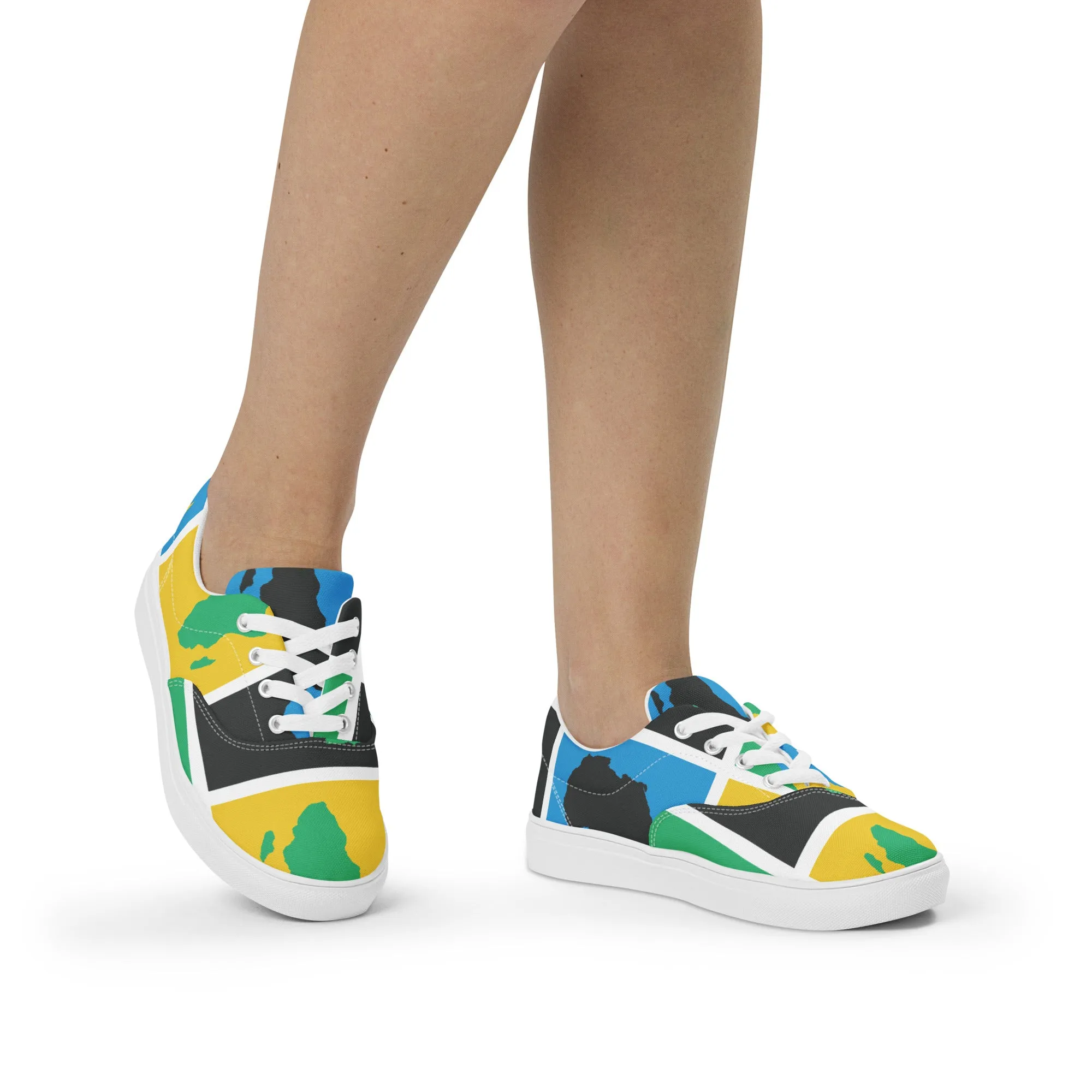 AFRICA WARHOL Women’s Lace-Up Canvas Shoes (Green, Yellow, Turquoise)