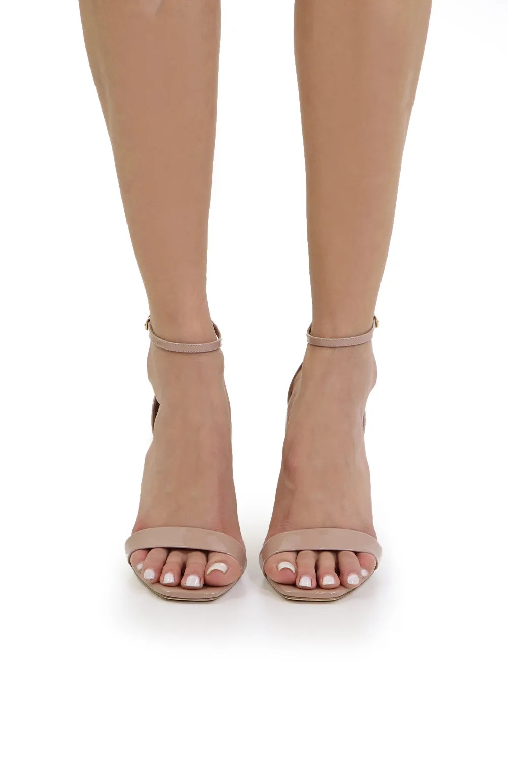 AMBER 105MM SANDAL | PATENT NUDE