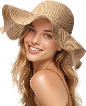Beach Hats for Women - Wide Brim Sun Hats for Women, Foldable Straw Womens Sun Hat with Strap, Womens Floppy Sun Hat UPF50