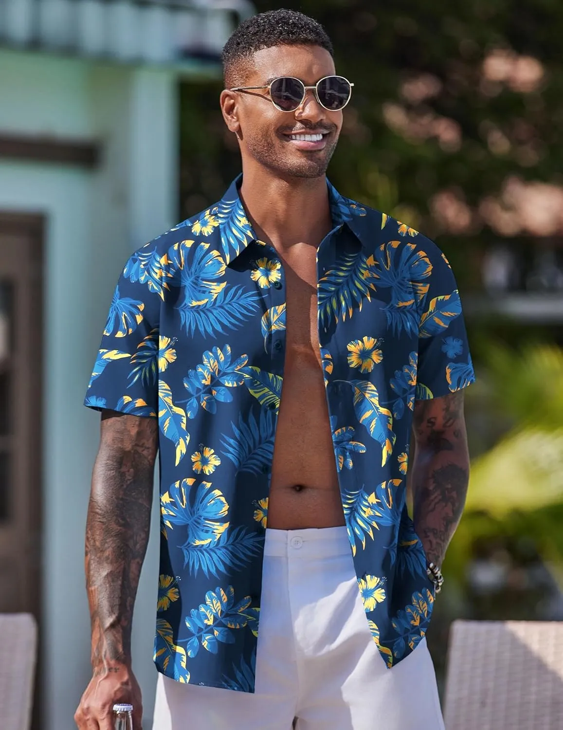COOFANDY Mens Hawaiian Shirt Short Sleeve Button Down Shirts Tropical Floral Summer Beach Shirts