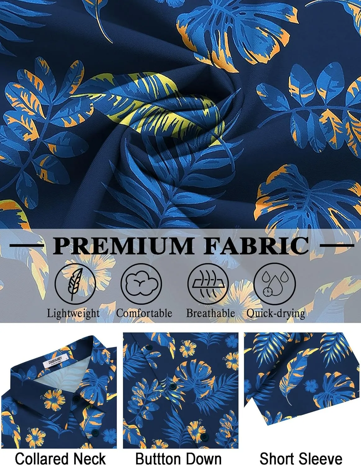 COOFANDY Mens Hawaiian Shirt Short Sleeve Button Down Shirts Tropical Floral Summer Beach Shirts