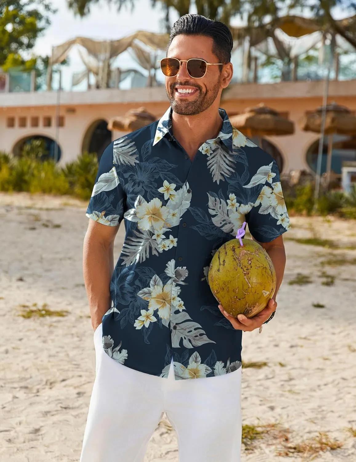 COOFANDY Mens Hawaiian Shirt Short Sleeve Button Down Shirts Tropical Floral Summer Beach Shirts