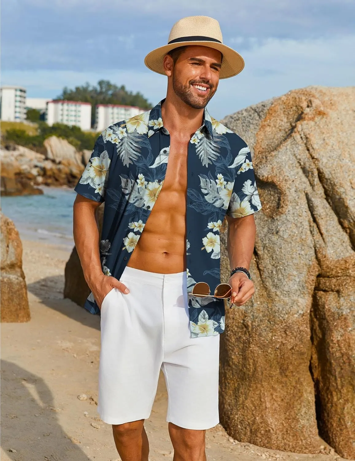 COOFANDY Mens Hawaiian Shirt Short Sleeve Button Down Shirts Tropical Floral Summer Beach Shirts