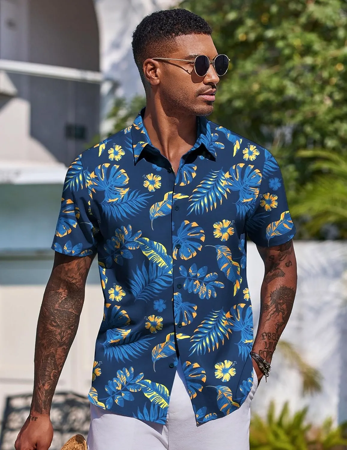 COOFANDY Mens Hawaiian Shirt Short Sleeve Button Down Shirts Tropical Floral Summer Beach Shirts