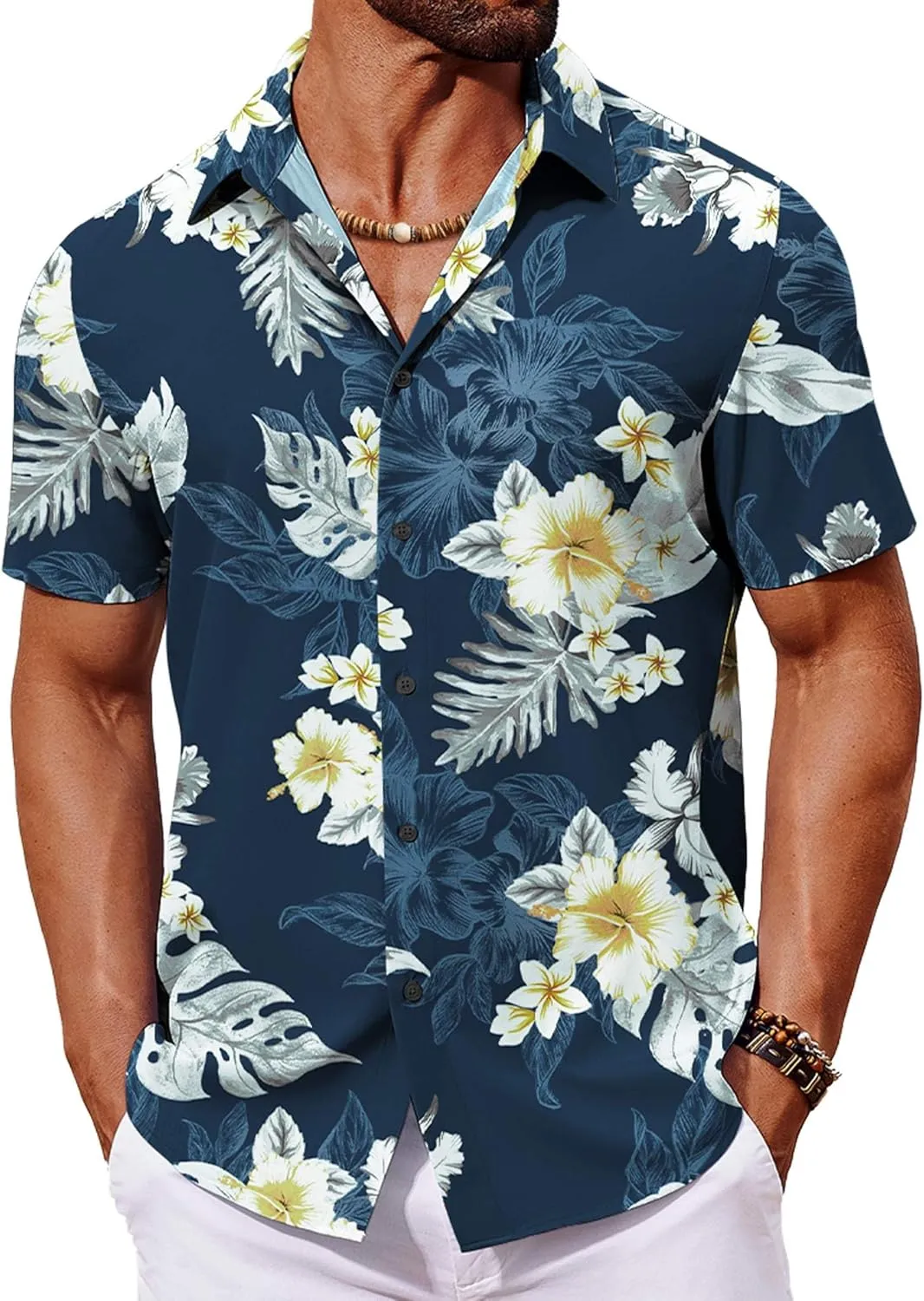 COOFANDY Mens Hawaiian Shirt Short Sleeve Button Down Shirts Tropical Floral Summer Beach Shirts