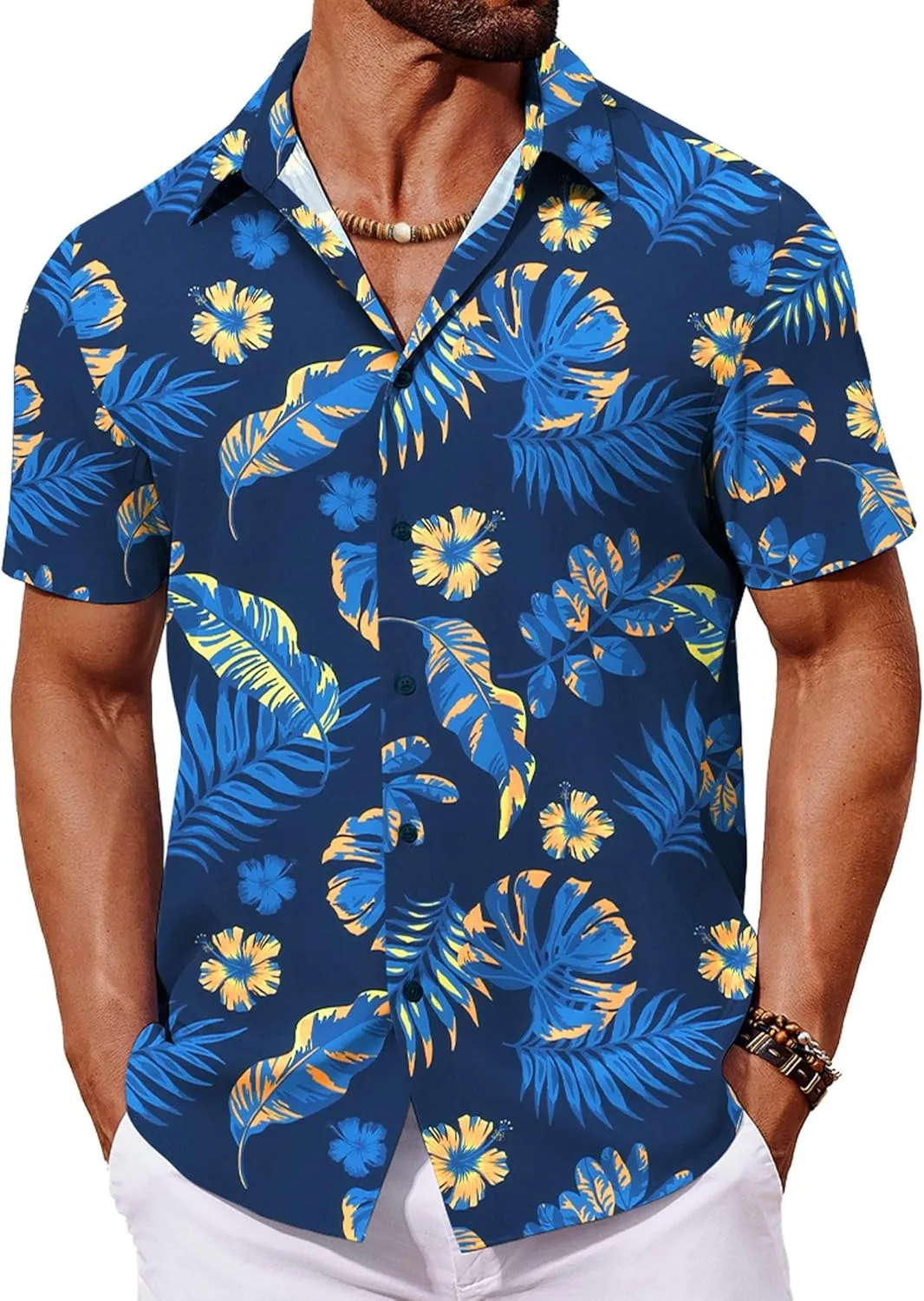 COOFANDY Mens Hawaiian Shirt Short Sleeve Button Down Shirts Tropical Floral Summer Beach Shirts