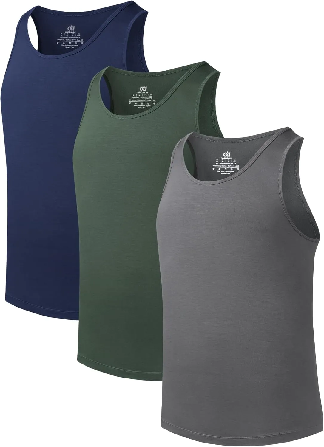DAVID ARCHY Men's Tank Top Bamboo Rayon Undershirts Tank Shirt Moisture-Wicking A-Shirt for Men, 3 or 5 Pack