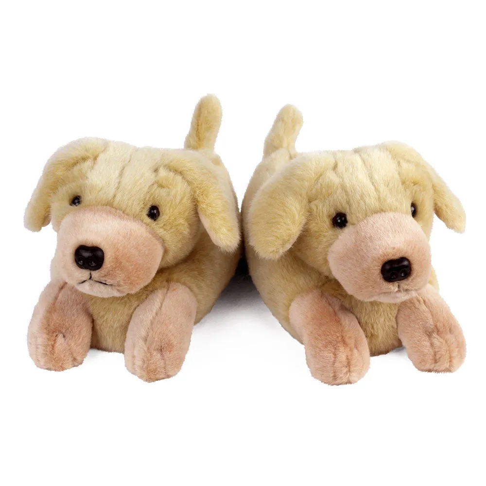 Dog Novelty Slippers JulesRoche Plush Yellow Labs Design