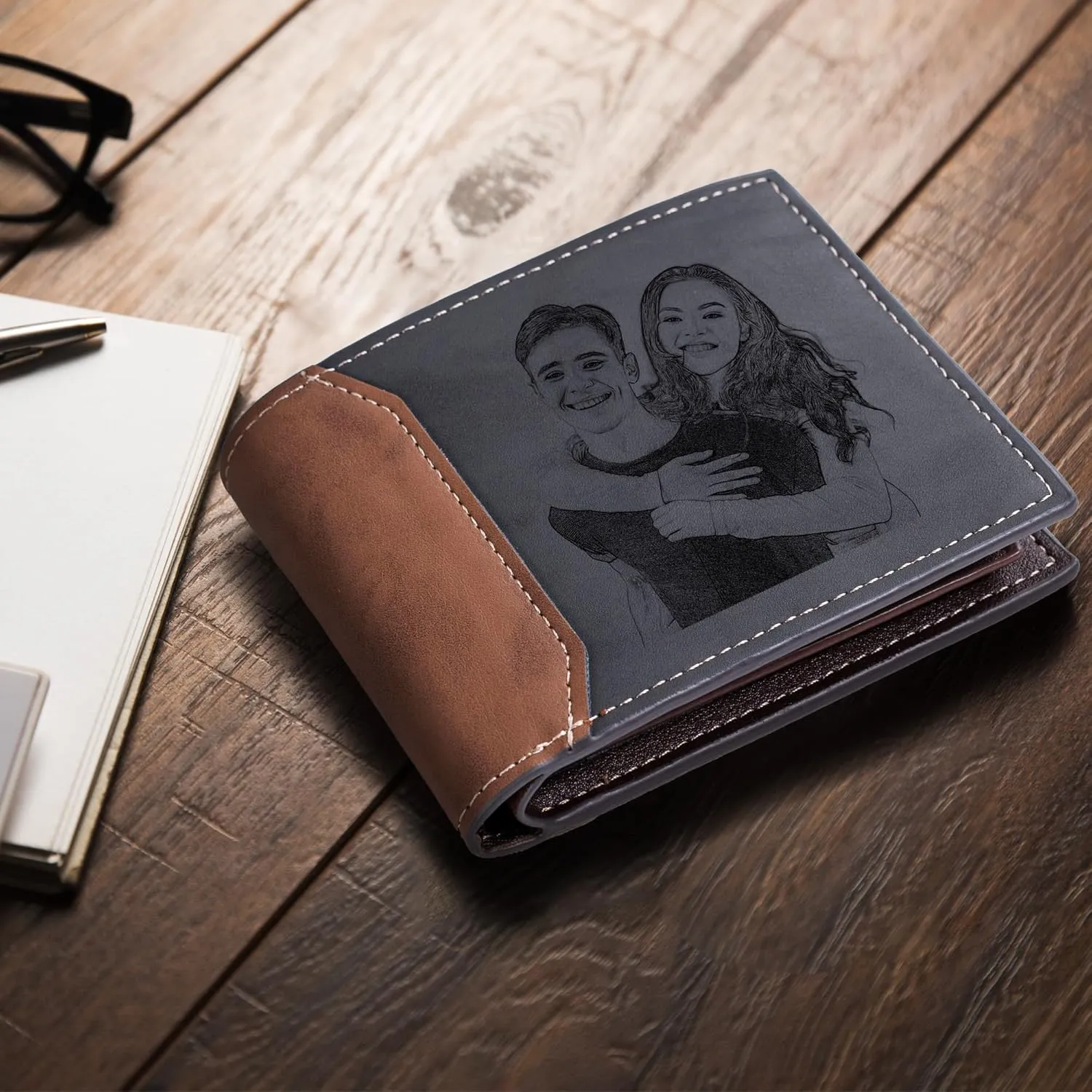 Easycosy Custom Wallet for Men Personalized Photo Wallet Engraved Customized Picture Gifts for Him, Boyfriend Husband Dad Father Anniversary Birthday Gifts Style 8