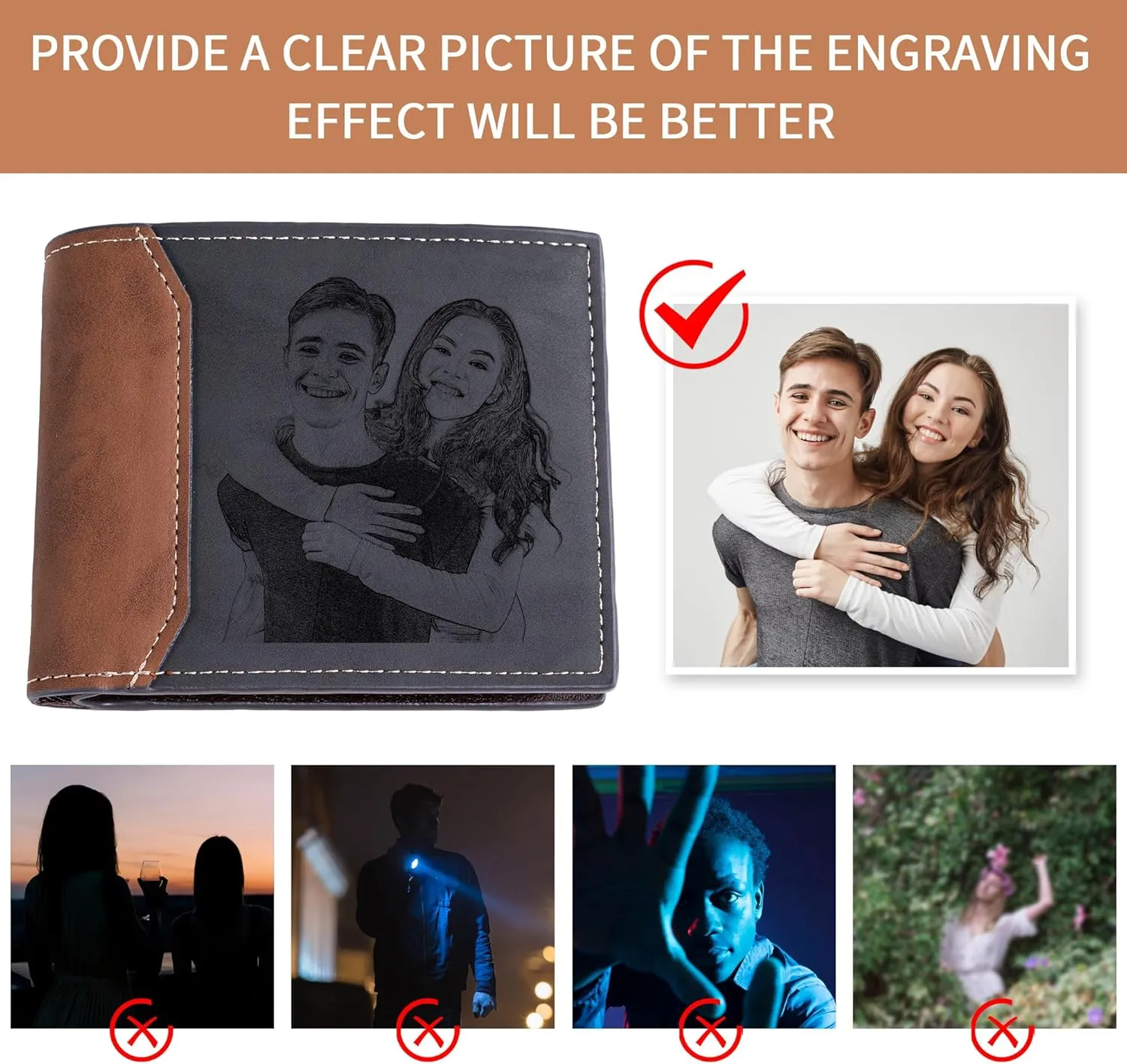 Easycosy Custom Wallet for Men Personalized Photo Wallet Engraved Customized Picture Gifts for Him, Boyfriend Husband Dad Father Anniversary Birthday Gifts Style 8