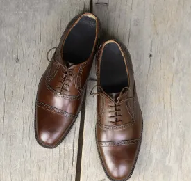 Handmade Men's Dark Brown Cap Toe Leather Lace Up Shoes, Men Designer Dress Formal Luxury Shoes