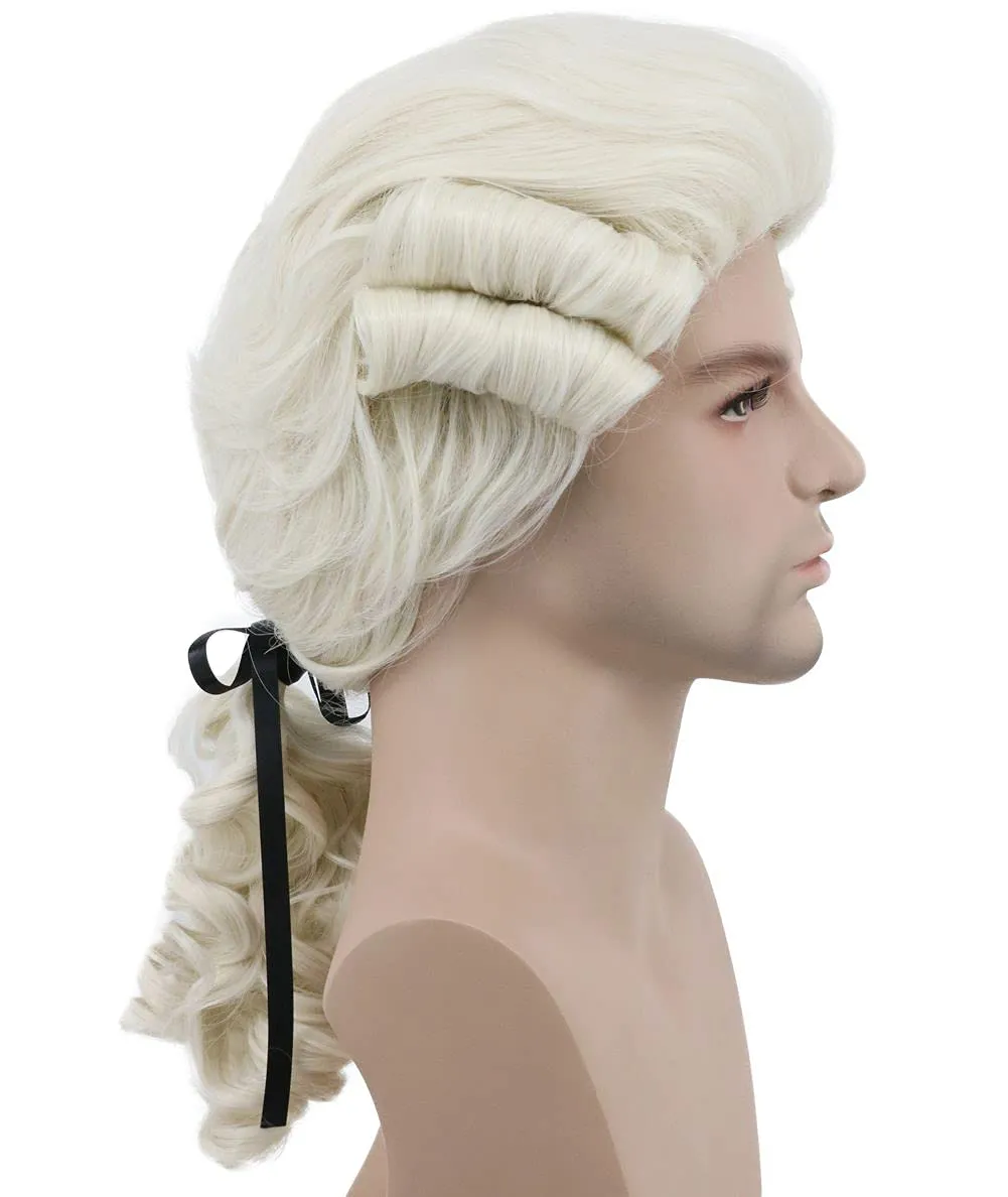 karlery Judge Colonial Wig Man Long Wave Beige Wig Washington for Halloween Costume Cosplay Party