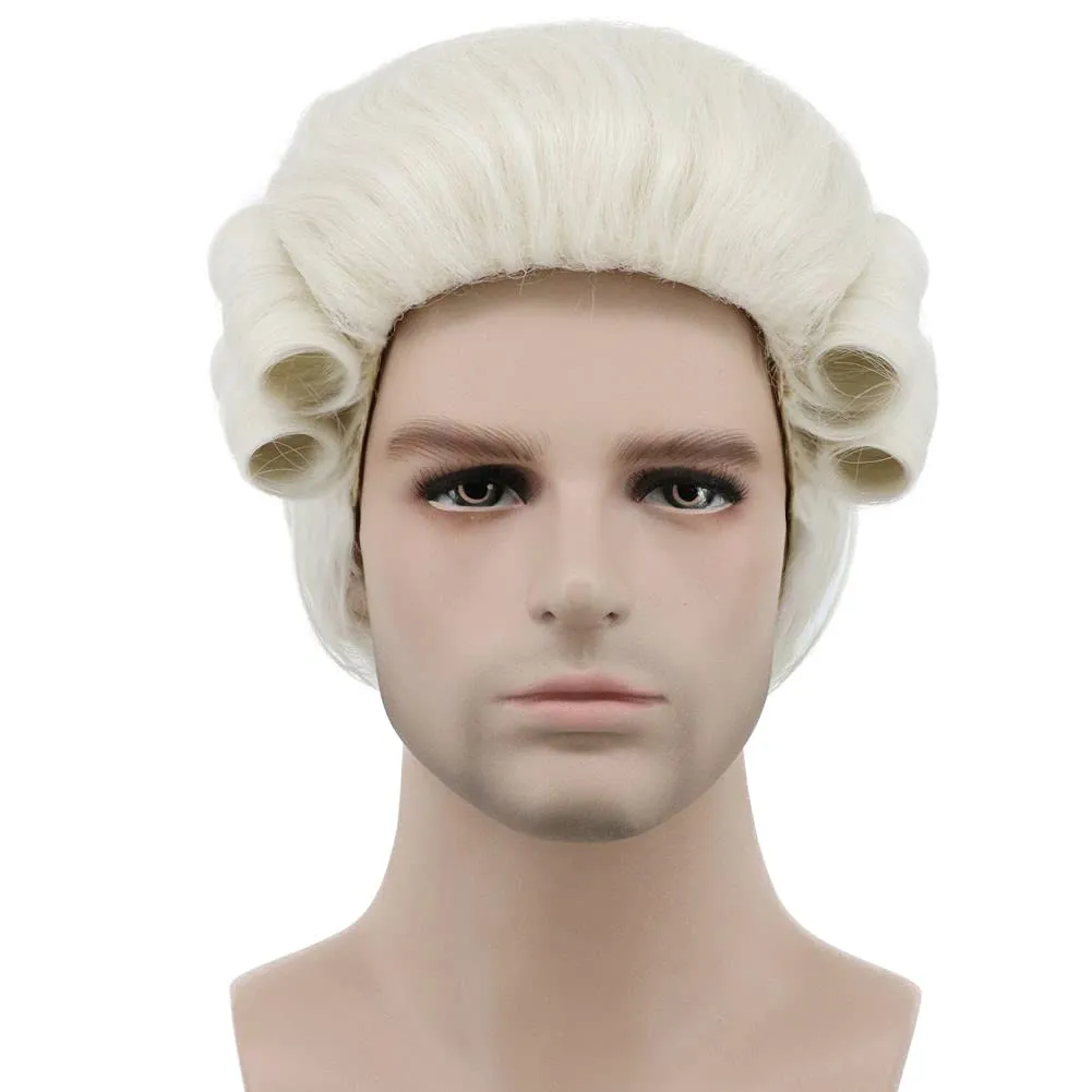 karlery Judge Colonial Wig Man Long Wave Beige Wig Washington for Halloween Costume Cosplay Party