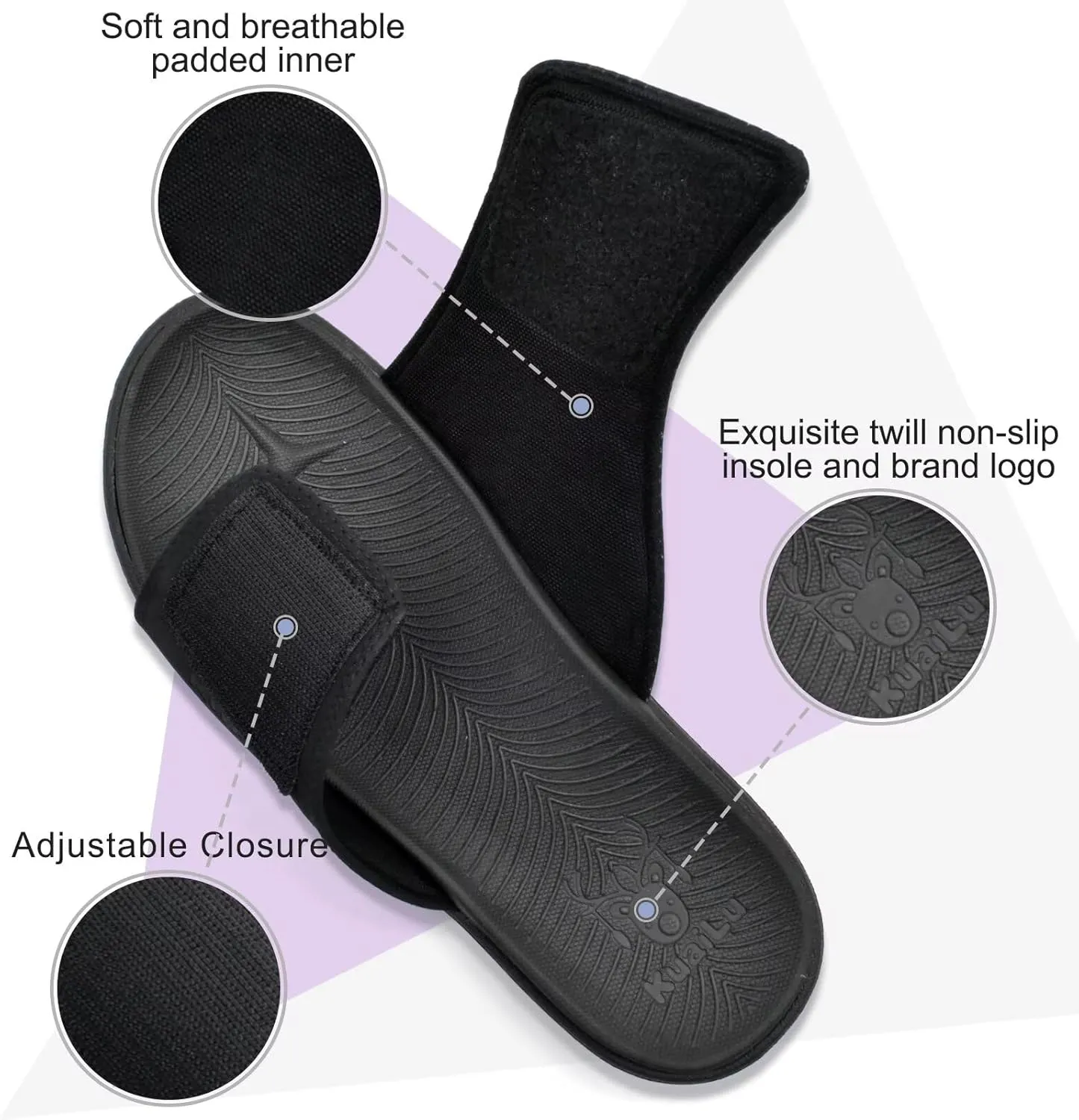 KuaiLu Mens Slides Soft Cushion Sport Sandals with Plantar Fasciitis Arch Support Adjustable Open Toe Summer Slippers Slip on Indoor Outdoor Size 7-15