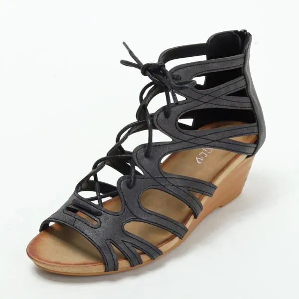 Large Size Low Sandals Woman Leather Big Low-heeled PU Hoof Heels TPR Slides Rome Fabric Large Size Low Sandals Woman Leather