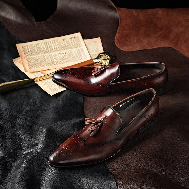 Men stylish tassel loafers hollow formal casual driving slip on leather loafers