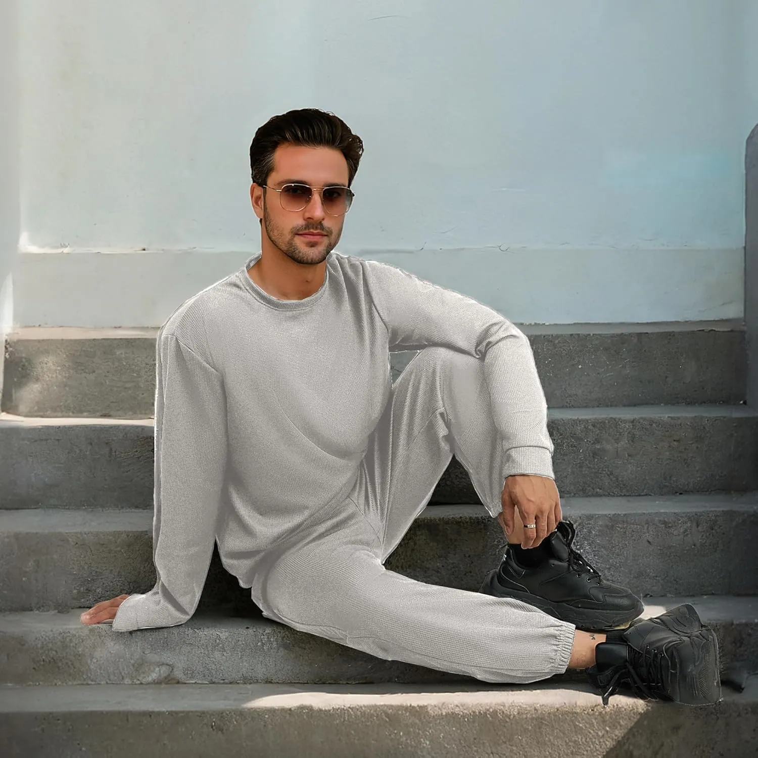 Men Tracksuit 2 Piece Long Sleeve Pullover Outfits Casual Sweatshirt & Jogging Sport Suit Sets with Pockets
