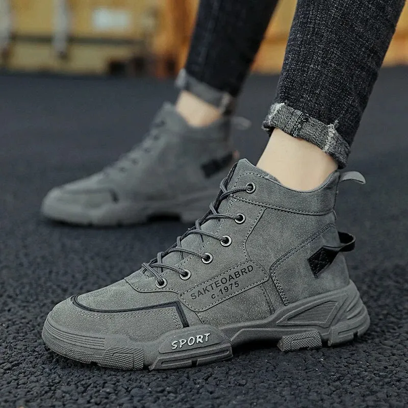 Men's Ankle Boots 2025 British Style High Top Sneakers Non-slip Platform Tooling Shoes Outdoor Hiking Desert Boots Tenis Masculino