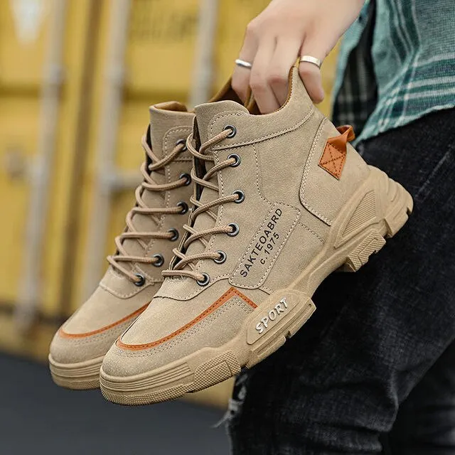 Men's Ankle Boots 2025 British Style High Top Sneakers Non-slip Platform Tooling Shoes Outdoor Hiking Desert Boots Tenis Masculino