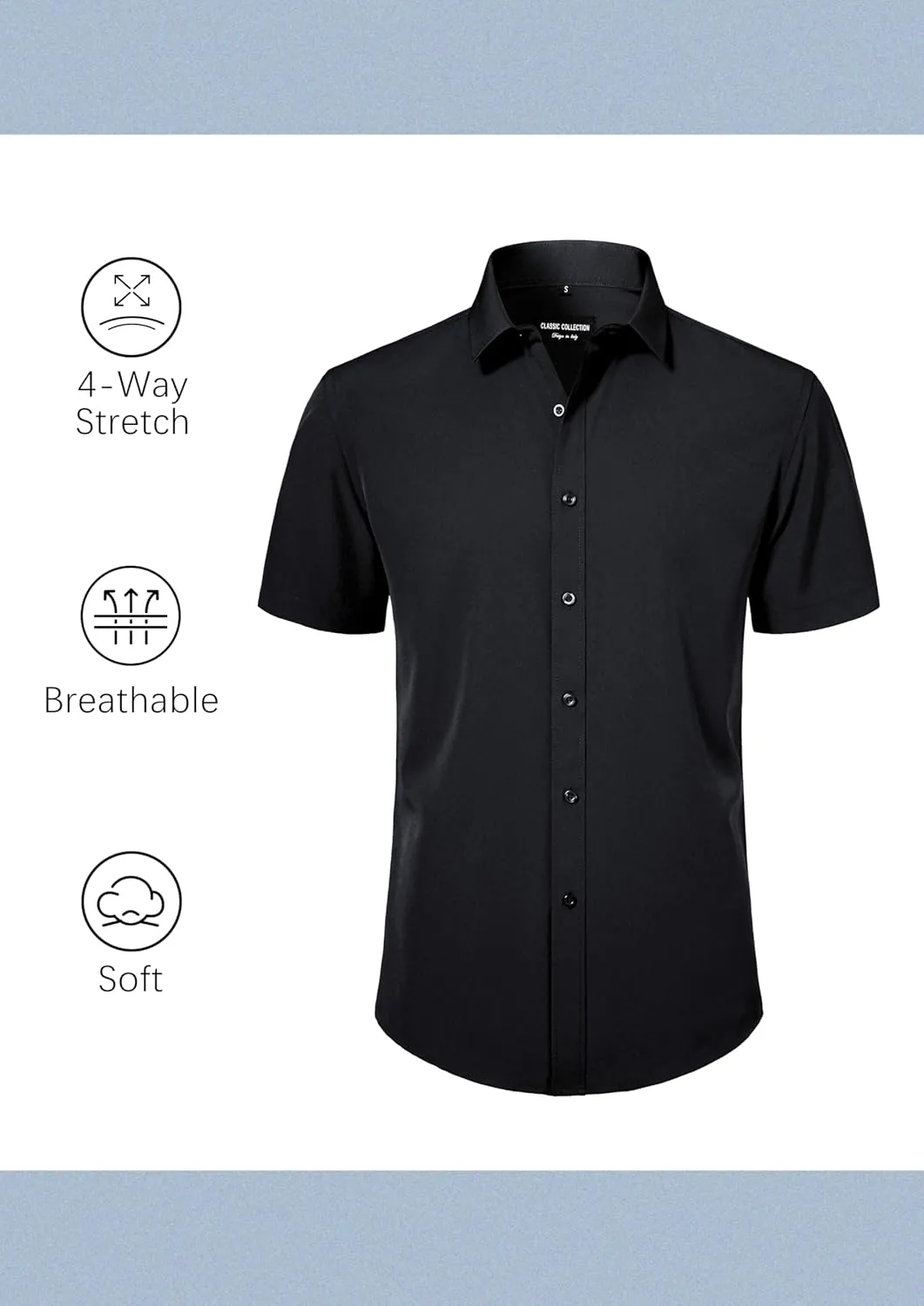 Mens Short Sleeve Dress Shirts Stretch Casual Button Down Shirts Solid Regular Fit Formal Shirt