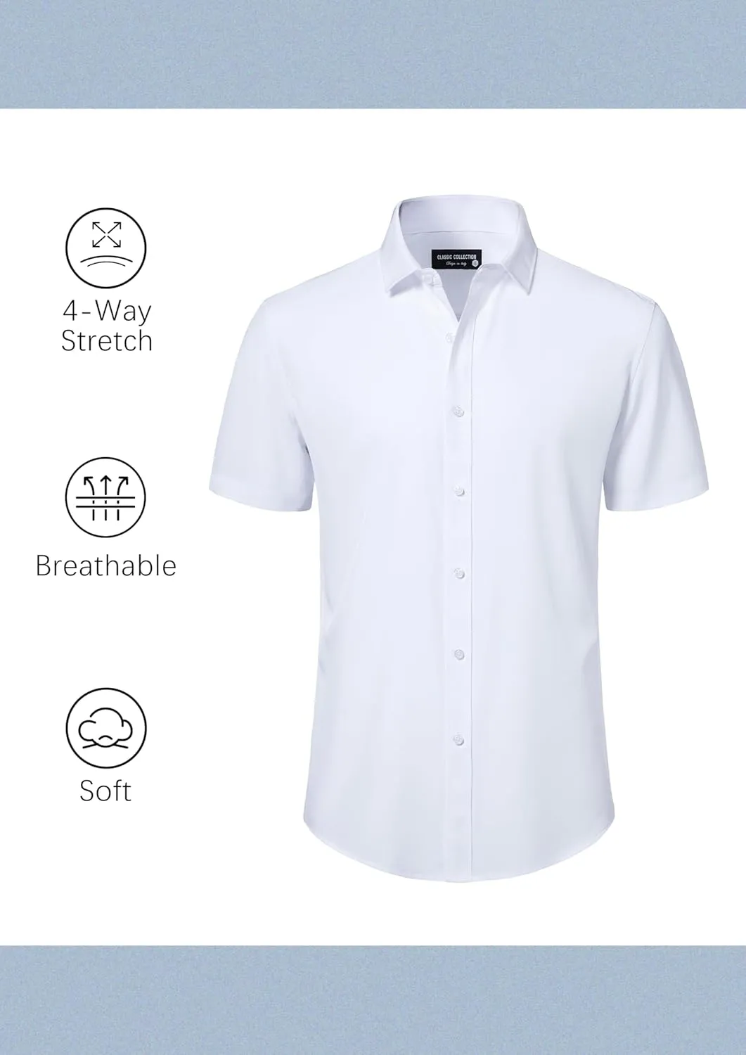 Mens Short Sleeve Dress Shirts Stretch Casual Button Down Shirts Solid Regular Fit Formal Shirt