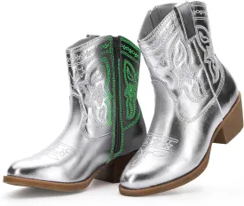 PATPAT Kids Cowboy Boots for Girls and Boys ?C Western Mid Calf Cowgirl Boots with Embroidered and Zipper Design, Riding Shoes for Little Kid/Big Kid