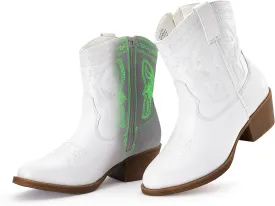 PATPAT Kids Cowboy Boots for Girls and Boys ?C Western Mid Calf Cowgirl Boots with Embroidered and Zipper Design, Riding Shoes for Little Kid/Big Kid