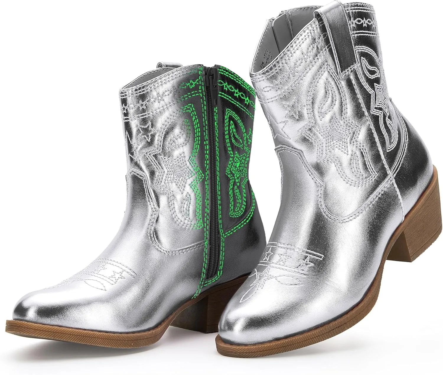 PATPAT Kids Cowboy Boots for Girls and Boys ?C Western Mid Calf Cowgirl Boots with Embroidered and Zipper Design, Riding Shoes for Little Kid/Big Kid
