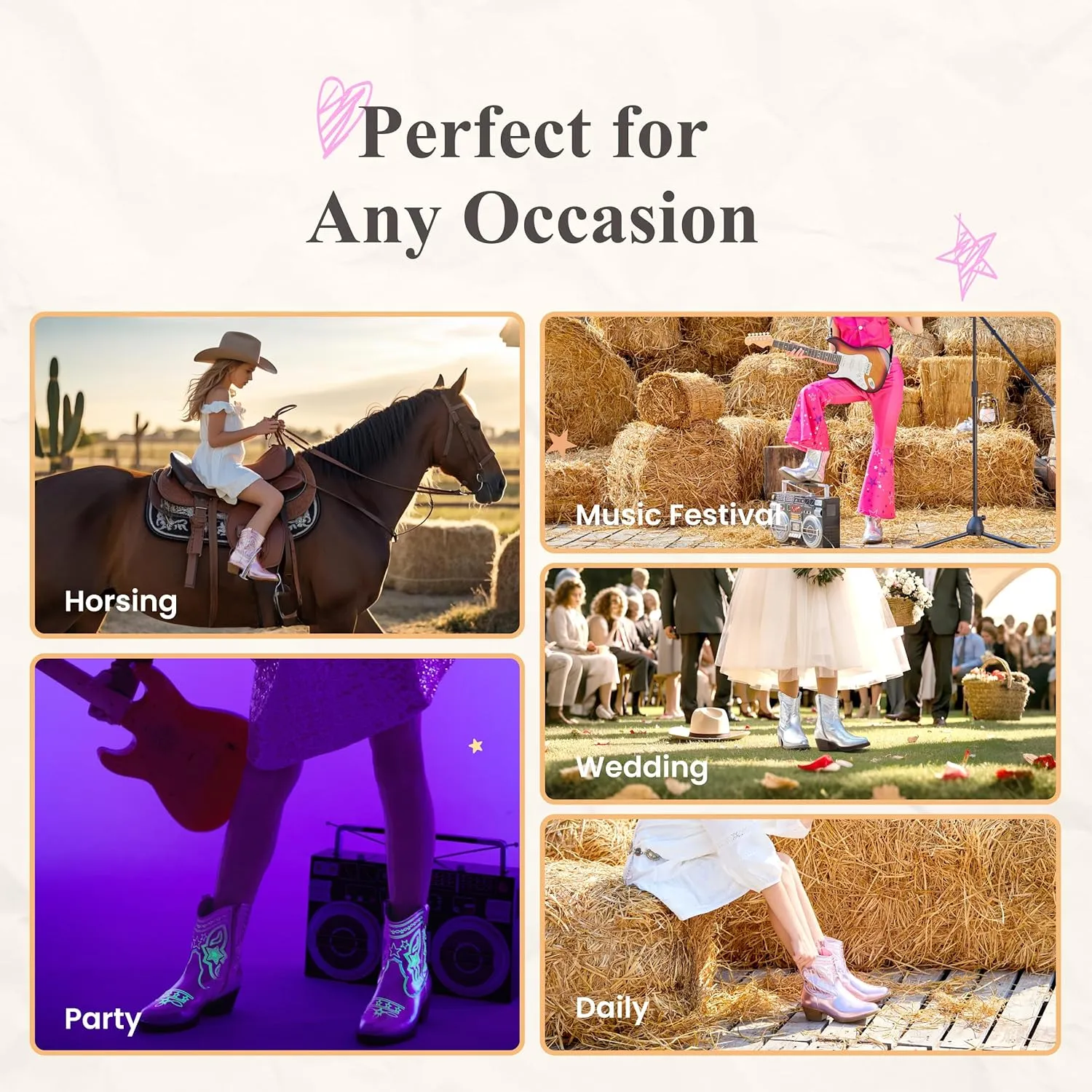 PATPAT Kids Cowboy Boots for Girls and Boys ?C Western Mid Calf Cowgirl Boots with Embroidered and Zipper Design, Riding Shoes for Little Kid/Big Kid
