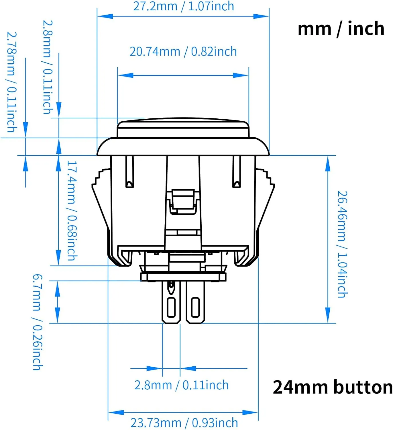 Qanba Gravity KS Mechanical Shafts Silent Pushbutton 24mm Snap-in (Boxed (Clear Black Blue E07(12 pcs)