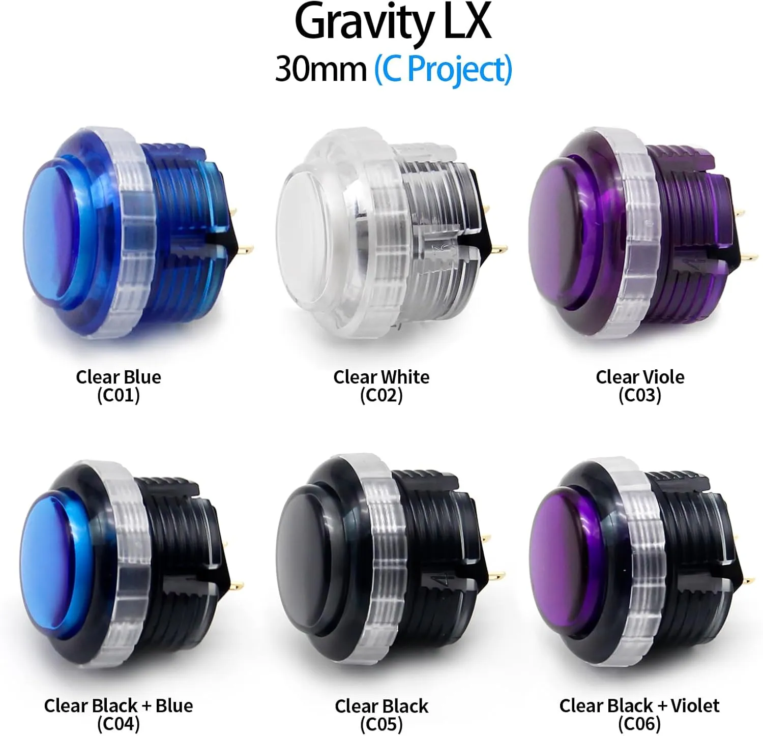 Qanba Gravity KS Mechanical Shafts Silent Pushbutton 24mm Snap-in (Boxed (Clear Black Blue E07(12 pcs)