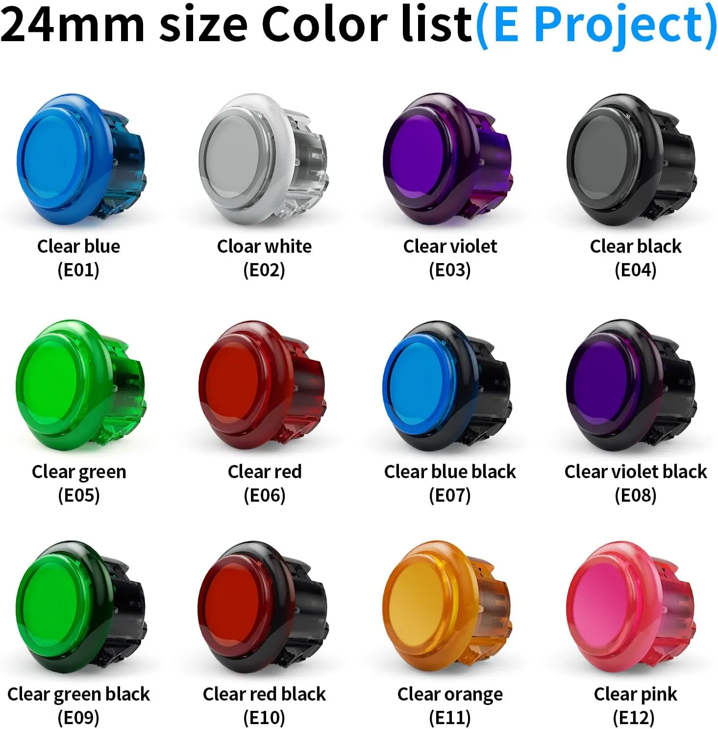 Qanba Gravity KS Mechanical Shafts Silent Pushbutton 24mm Snap-in (Boxed (Clear Black Blue E07(12 pcs)
