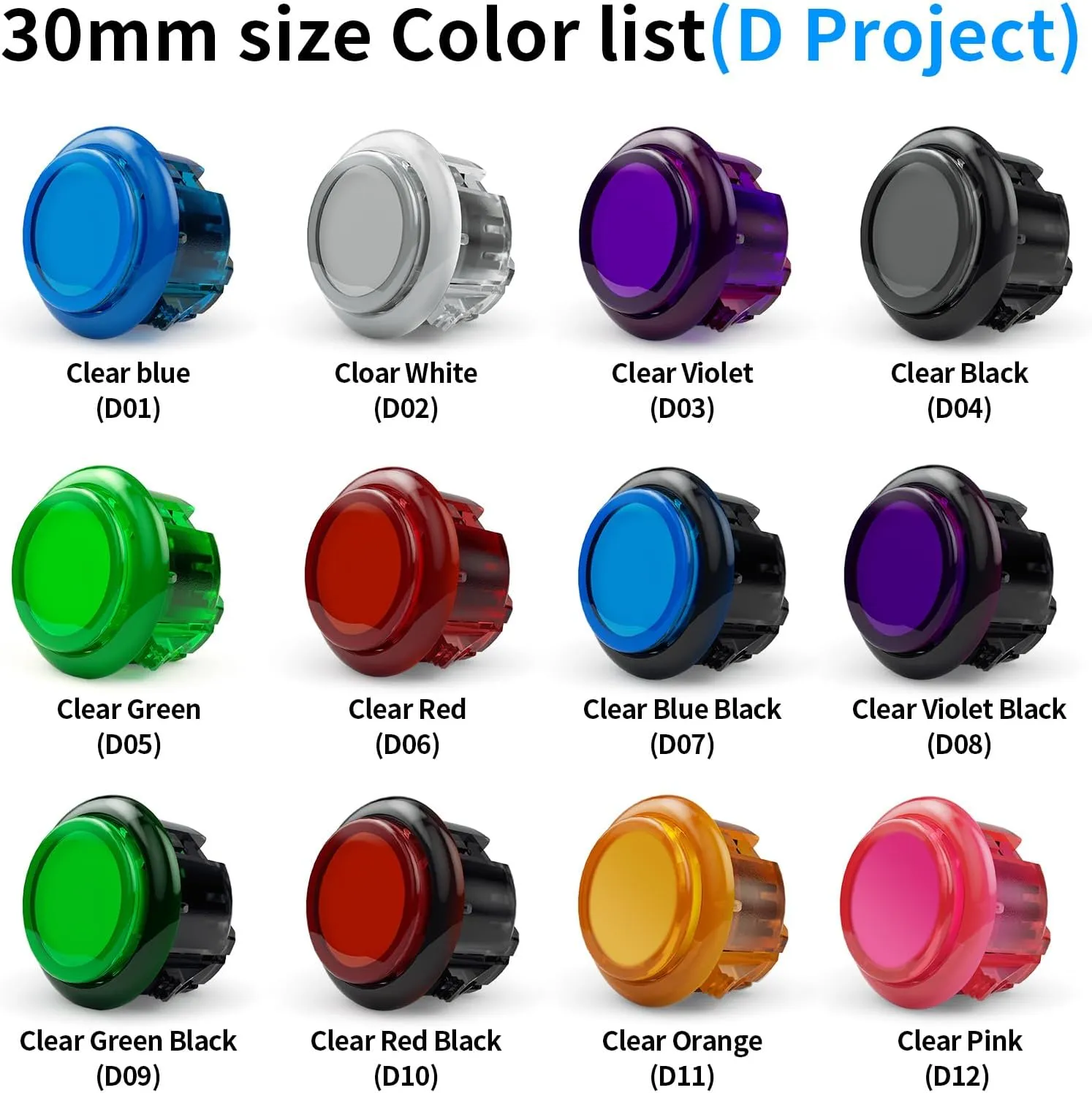 Qanba Gravity KS Mechanical Shafts Silent Pushbutton 30mm Snap-in (Boxed (Clear Black Blue D07(8 pcs)
