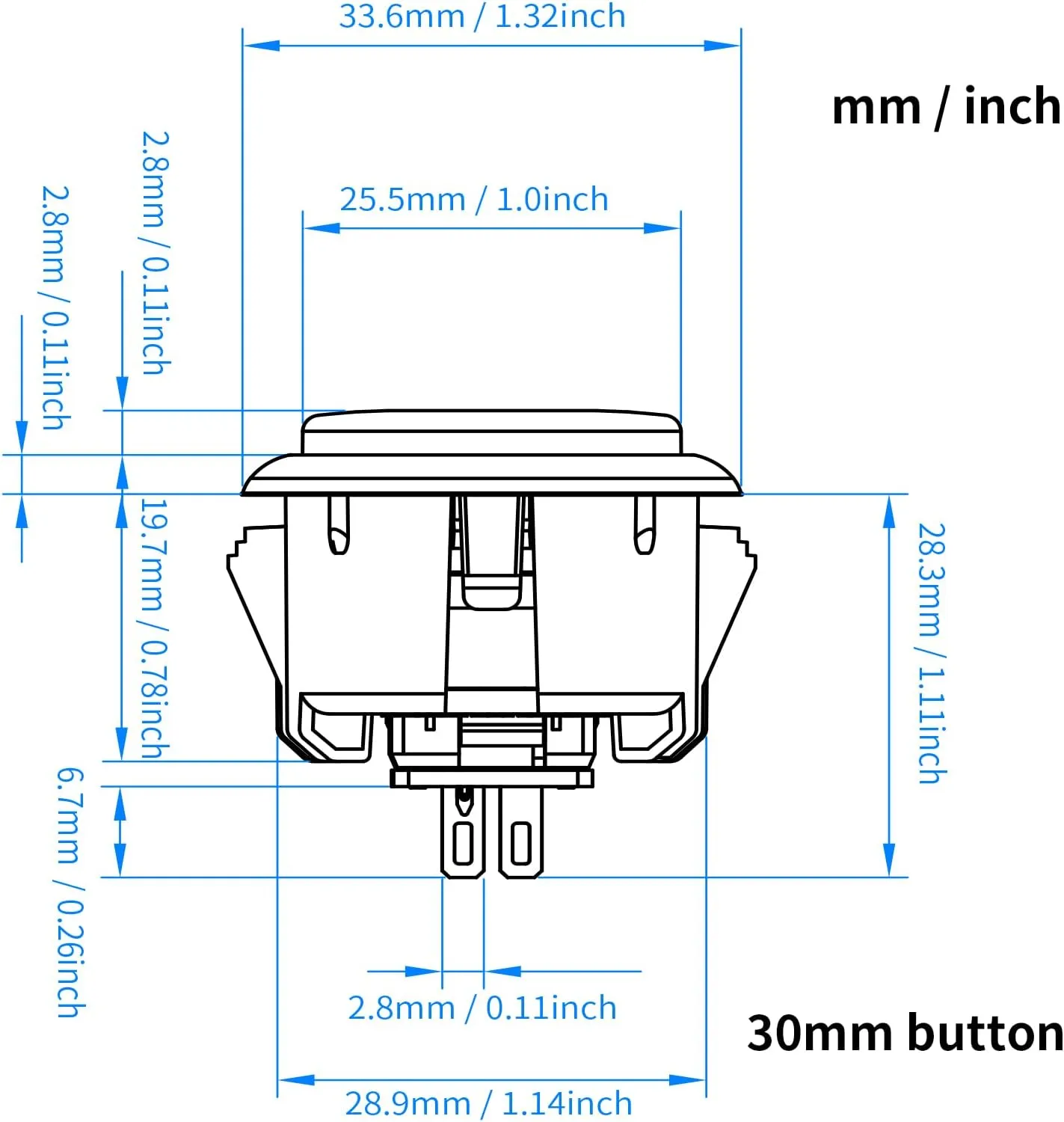 Qanba Gravity KS Mechanical Shafts Silent Pushbutton 30mm Snap-in (Boxed (Clear Black Blue D07(8 pcs)