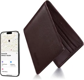 Wallet for Men, Built-in Bluetooth Tracker with Apple Find My (iOS Only), Air Tag Wallet, Leather RFID Blocking Bifold Mens Wallet with GPS Tracker, Rechargeable Wallet Finder, Gift for Him, Brown